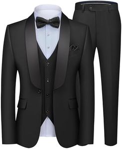 MAGE MALE Men's 3 Piece Suit Slim Fit Solid Shawl Lapel One Button Party Wedding Tuxedo Suits Blazer Jacket Vest Pants Set Black