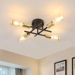 Dorlink Chandelier Light, 4 Lights Industrial Ceiling Light Black Gold, E27 Chandelier Lighting Vintage Semi Flush Mount for Living Room Bedroom Kitchen Dining Room Hallway Ø28CM (No Bulbs)