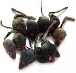 emours 12 Piece Pack Rattle Furry Mice Cat Toy Realistic Fur Mice Squeak Toys, Color Varies