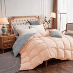 Machine Washable Comforter Double bed Queen Size Microfiber 350 gsm Reversible Winter Comforter (90" x 90" Inches/228cm x 228cm) Blanket/Quilt/Rajai - Queen Size Comforters | Peach/Silver Grey