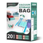 WTREE 20 Pack Vacuum Storage Bags, Space Saver Bags, Vacuum Sealed Bags for Comforters, Blankets, Clothes Storage, Hand Pump Included (4 Jumbo/4 Large/4 Medium/8 Small)