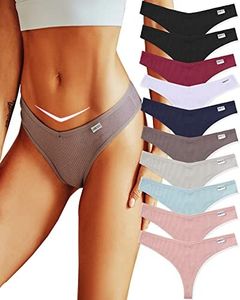 FINETOO 10 Pack Thongs for Women Cotton Underwear V String Breathable Stretch Hipster Sexy Thong Panties S-XL, Thongs 10pack, Large