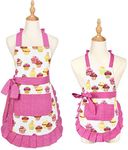 Claswcalor 2 Pack 100% Cotton Parent and Child Aprons, Cupcake Pattern Cute Baking Apron Adjustable Kitchen Apron for Women and Children Daughters Little Girls