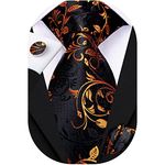 Hi-Tie Ties for Men Silk Men Tie Sets Necktie Pocket Square Cufflinks Wedding Business Formal Party,black orange flower