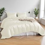 LINENWALAS 100% Organic Bamboo Core Bedding Set for Double Size Bed 4 Pcs, Soft Cooling Bamboo Silk Bedding Set Perfect for Skin 1 Duvet Cover, 1 Fitted Sheet & 2 Pillowcases (Double, Ivory)