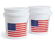 United Solutions 5 Gallon Buckets with Lids, Heavy Duty Plastic, Comfortable Handle, Easy to Clean, Perfect DIY Companion, White with USA Flag, Pack of 2