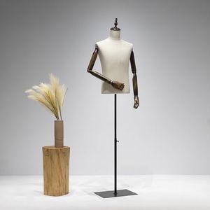 Male Mannequin Torso with Metal Stand and Wooden Arms , Dress Form Male Height Adjustable 53-76inch, Pinnable Torso Display for Clothing Retail Sewing Shop (Without Holders)