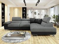 ANTON - Black & Grey Sofa Bed | Double Sofa Bed | large corner Fabric suite for living Rooms | Adjustable Headrests (Right Hand Side)