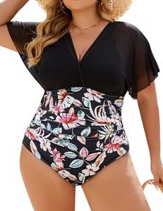 Blooming Jelly Women's Plus Size Swimsuit One Piece Tummy Control Bathing Suit Modest Cute Maternity Swimwear（Black Floral Print, XX-Large
