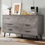 DWVO Grey 7 Drawer Dresser, 47" W Large Double Dresser Chest of Drawers, Modern Wood Storage Dresser Organizer with Black Metal Handles & Anti-Tipping Device for Hallway, Entryway