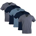 Gildan Men's V-Neck T-Shirts, Multipack, Style G1103 Underwear, Navy/Heather Navy/Indigo Blue (5-Pack), Large (Pack of 5)