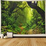 Misty Forest Tapestry Magical Nature Green Tree Wall Tapestry Rainforest Landscape Tapestry Wall Hanging Bohemian Psychedelic Tapestry for Bedroom Living Room Dorm (XL-70.8" × 94.5", Forest)