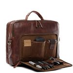 SID & VAIN Laptop Bag Simon XL Business Briefcase Real Leather 15 inch Laptop Portable Computer Satchel Leather Bag Women and Men Brown