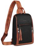 FADEON Large Sling Bags for Women Crossbody Sling Backpack, Designer PU Leather Sling Purse Chest Bag for Travel Black Brown