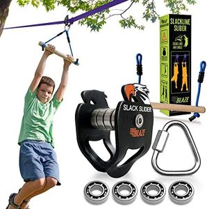 Zipline Slider Pulley Kit for Slacklines - 300 lb Load Capacity Zip Line Kit Ninja Warrior Obstacle Course for Kids - Slackline Ninja Kit with Monkey Bar Backyard Fun