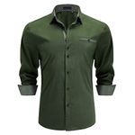 Enlision Men's Dress Shirts Long Sleeve Business Casual Shirt Regular Fit Button Up Shirts Army Green M