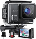 Surfola Action Camera 4K 30fps, Underwater Camera 131ft Waterproof for Snorkeling, 20MP WiFi EIS Camera for Vlogging, External Mic, 2 Rechargeable Batteries, Remote Control, Accessories Kit
