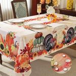 MATIRUG Fall Thanksgiving Tablecloth Rectangular 60x84 Inches, Turkey Pumpkin Thankful Water Resistant Washable Table Cloths, Vintage Fabric Table Cover for Harvest Dinner Party