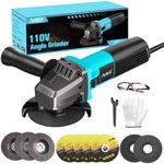 Avhrit Angle Grinder,10 Amp 4-1/2 inch Corded Angle Grinder Tools,11000 RPM Metal Grinder with 5 Cutting/3 Grinding/2 Flap Discs,Small Angle Grinder Tool for Cutting, Grinding, Polishing