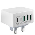 USB C Plug UK, 50W 5 Port USB Fast Charger Plug UK, Multi Plug UK, USB C Charger for iPhone 15/16/14/13/12/11, iPad, Samsung Galaxy S23 S22,Dual Port USBC Power Adaptor Type C Wall Plug