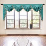 ELKCA Double-Sided Chenille Valance for Living Room Turquoise Curtains Valance with Gold Beads for Bedroom,Rod Pocket(W110Inch,1 Panel)