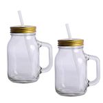 Glass Mason Drinking Jar 20oz/600mL with Gold Lid & Straw - Set of 2