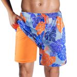 Milaloko Men's Swimming Shorts Quick Dry Swim Trunks Beach Shorts Surfing Boardshorts with Compression Liner and Pockets, Orange, L
