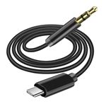 UBRONIK® Strong Black USB C to 3.5Mm Aux Audio Cable Hi-Fi Stereo Type C to Aux Headphone Male Cord Car Auxiliary Cable Compatible with iPhone 15 Pro Max/15 Pro/15 Plus, Samsung, oneplus