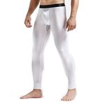 Ouruikia Men's Thermal Underwear Pants Modal Thermal Bottoms Long Johns Pants Underwear with Separate Pouch (White, Large)