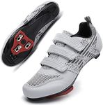 Unisex Road Bike Cycling Shoes Bike Riding Shoes for Men Women, 3 Straps, Pre-Installed Delta Cleats Grey5.5