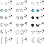 MILACOLATO 18 Pairs Tiny Cartilage Stud Earrings Set for Women Men 316L Stainless Steel 20G Cartilage Helix Earrings Moon Star Heart Disc CZ Geometric Flat Back Stud Earrings Piercing Jewelry