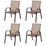 Giantex 4 Piece Patio Chairs, Outdoor Camping Chairs with Breathable Fabric, Set of 4 Garden Chairs with Armrest High Backrest for Garden Patio Pool Beach Yard Space Saving, Brown