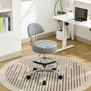 FIRAVOE Drafting Stool with Back (Swivel Chair with Quiet Wheels) (Adjustable Height 20-27 inch) Rolling Office Swivel Stool (Gray)