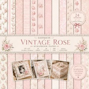 Pink Scrapbook Paper 12x12, 24 Sheets Double-Sided Decorative Patterned Cardstock with Stickers, Acid-Free & Lignin-Free Scrap Book Paper for Scrapbooking, Junk Journal, Photo Album, DIY Crafts