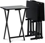 PJ Wood Folding TV Tray Tables with Compact Storage Rack, Black, 5 Piece Set