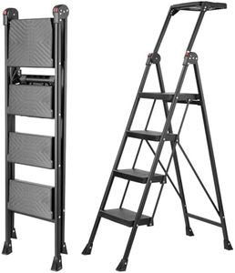 XinSunho 4 Step Ladder, Foldable Handrail & Tool Tray Step Stool, Sturdy Steel Step Ladder for Home, Non-Slip Portable Ladder for Kitchen, Library and Office,Maximum Load 660 lbs,Black