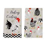 Artoid Mode Geometric Grid Baking Cooking Chickens Kitchen Towels Dish Towels, 42x65 cm Seasonal Leaves Decoration Hand Towels Set of 2