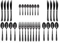 M T BROTHERS - Stainless Steel Flatware Set, Tableware Cutlery Set, Utensils for Kitchens, Dishwasher Safe(Fork 8+Knife 8+Salad Spoon 8+Tea Spoon 8) (Black Spoon, 32)