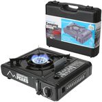 Adventure Peaks Portable Camping Gas Cooker Single Burner Stove Automatic Ignition System Enamel Pan Holder Butane BBQ Carry Bag Caravan Outdoor
