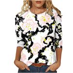 oelaio 3/4 Sleeve Tops for Women Summer Floral Paisley Print Tees Shirts Trendy Ladies Blouses Dressy Casual Clothing 2023,Pink,X-Large