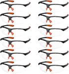 Kurtzy (12 Pack Black & Orange CE Certified Safety Glasses with Clear Lenses - Wrap-Around PPE Goggles with Rubber Nose - Scratch Resistant Eyewear
