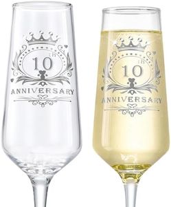 ROXBURGH 10th Wedding Anniversary Champagne Flutes Gifts Set of 2, 10th Anniversary Decorations 7 OZ Crystal Champagne Glasses, Wedding Gifts, Couples, Parents Anniversary