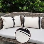 ONWAY Outdoor Pillow Covers Waterproof 12X20 Set of 2 Lumbar Throw Pillow Cover Beige and Black Striped Outdoor Pillows for Patio Furniture