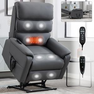 FOREOCELIV Dual Motor Infinite Position Up to 350 LBS Power Lift Recliner Chair with Power-Remote Heat Massage and Heavy Duty Motion Mechanism (Grey)