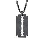PROSTEEL Razor Blade Dog Tag Pendant Necklace for Men Black E Necklace