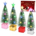 Mini Christmas Tree with Lights, 4 Pack Tabletop Christmas Tree with LED Lights for Indoor Christmas Decorations Holiday Party Ornagment, Christmas Centerpieces for Tables