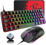 60% Wired Mechanical Gaming Keyboard and Mouse Combo, Ultra-Compact Mini 62Keys Type C 20 Rainbow Backlit Effects, 6400 DPI Lightweight Gaming Mice with Honeycomb Shell for PC/Mac(Black/Blue Switch)