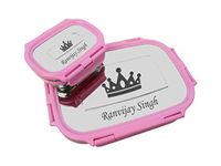 SAVRI Personalized Stainless Steel Lunch Box with Your Child Name and Favourite Character Engraved on Tiffin Box. for Birthdays, Return Gift, Kids, Students, School Meal Box (Pink)