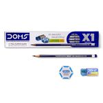 DOMS X1 Xtra Super Dark Pencils Box Pack|Hexagonal Shape For Easy Holding&Comfort|Free Eraser|Scale&Pencil Cap Inside|Dark&Neat Handwriting|Pack Of 10 Pencils|Black