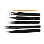 Catchex ESD Safe Tweezers & Spudger Set for Electronics Repair, Soldering, Crafting and Jewelry - 5 ESD Safe Tweezers, 1 Spudger (Black, Orange)